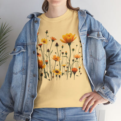 Wildflowers and Yellow Roses, Graphic T-Shirts for Women, Floral Shirt, Womens Short Sleeve, Ladies Graphic Tees #5011TTS