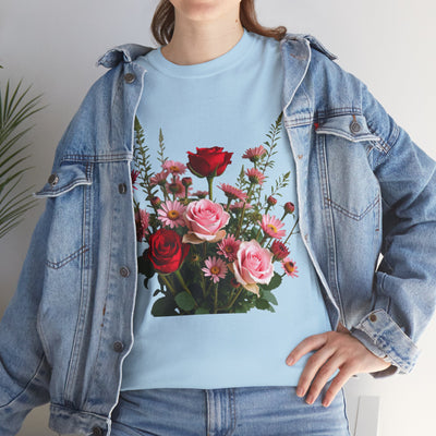Wildflowers and Red & Pink Roses, Graphic T-Shirts for Women, Floral Shirt, Womens Short Sleeve, Ladies Graphic Tees #5132TTS