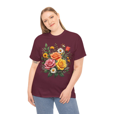 Wildflowers and Pink & Yellow Roses, Graphic T-Shirts for Women, Floral Shirt, Womens Short Sleeve, Ladies Graphic Tees #5144TTS