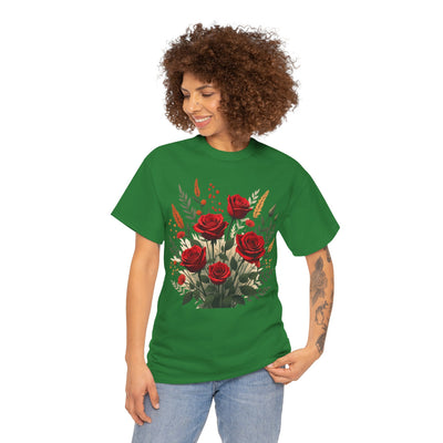 Wildflowers and Red Roses, Graphic T-Shirts for Women, Floral Shirt, Womens Short Sleeve, Ladies Graphic Tees #5129TTS