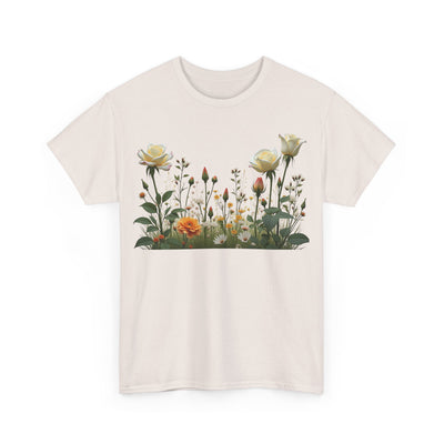 Wildflowers and White Roses, Graphic T-Shirts for Women, Floral Shirt, Womens Short Sleeve, Ladies Graphic Tees #5039TTS