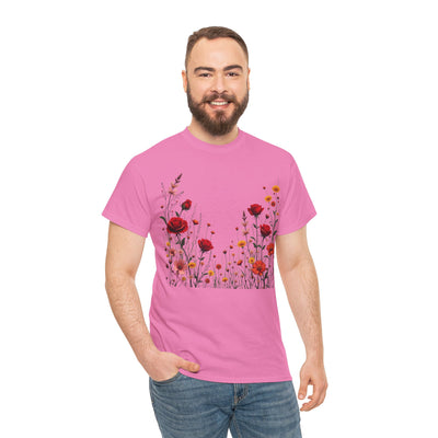 Wildflowers and Red Roses, Graphic T-Shirts for Women, Floral Shirt, Womens Short Sleeve, Ladies Graphic Tees #5033TTS