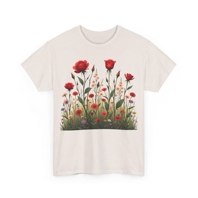 Wildflowers and Red Roses, Graphic T-Shirts for Women, Floral Shirt, Womens Short Sleeve, Ladies Graphic Tees #5032TTS