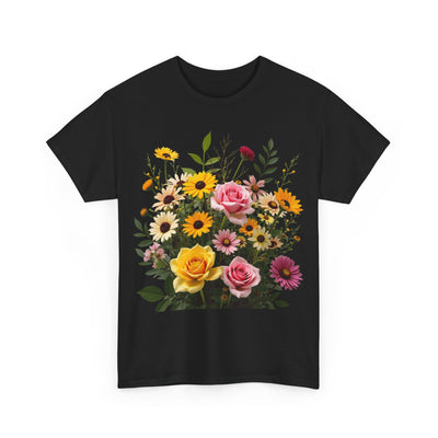 Wildflowers and Pink & Yellow Roses, Graphic T-Shirts for Women, Floral Shirt, Womens Short Sleeve, Ladies Graphic Tees #5150TTS