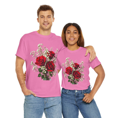 Wildflowers and Red Roses, Graphic T-Shirts for Women, Floral Shirt, Womens Short Sleeve, Ladies Graphic Tees #5127TTS