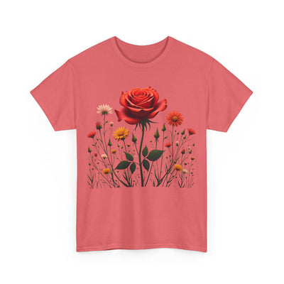 Wildflowers and a Red Rose, Graphic T-Shirts for Women, Floral Shirt, Womens Short Sleeve, Ladies Graphic Tees #5007TTS