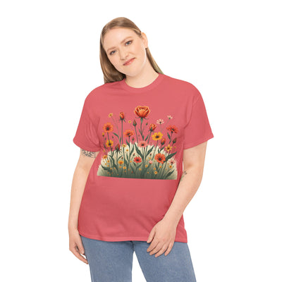 Wildflowers and Orange Roses, Graphic T-Shirts for Women, Floral Shirt, Womens Short Sleeve, Ladies Graphic Tees #5047TTS