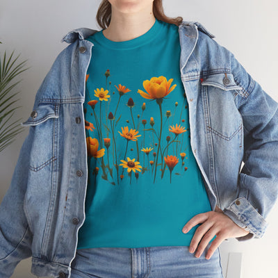 Wildflowers and Yellow Roses, Graphic T-Shirts for Women, Floral Shirt, Womens Short Sleeve, Ladies Graphic Tees #5011TTS