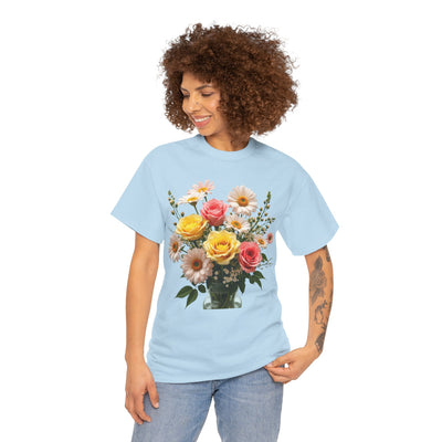 Wildflowers and Pink & Yellow Roses, Graphic T-Shirts for Women, Floral Shirt, Womens Short Sleeve, Ladies Graphic Tees #5136TTS