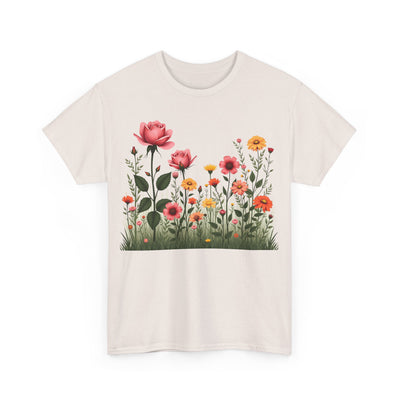 Wildflowers and Pink Roses, Graphic T-Shirts for Women, Floral Shirt, Womens Short Sleeve, Ladies Graphic Tees #5020TTS