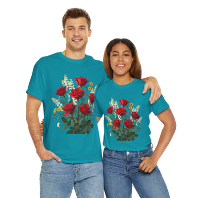 Wildflowers and Red Roses, Graphic T-Shirts for Women, Floral Shirt, Womens Short Sleeve, Ladies Graphic Tees #5128TTS