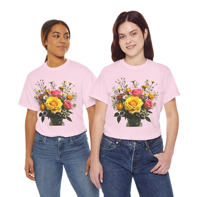 Wildflowers and Pink & Yellow Roses, Graphic T-Shirts for Women, Floral Shirt, Womens Short Sleeve, Ladies Graphic Tees #5143TTS