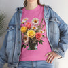 Wildflowers and Pink & Yellow Roses, Graphic T-Shirts for Women, Floral Shirt, Womens Short Sleeve, Ladies Graphic Tees #5136TTS