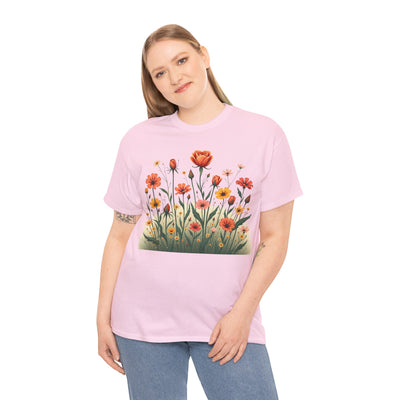 Wildflowers and Orange Roses, Graphic T-Shirts for Women, Floral Shirt, Womens Short Sleeve, Ladies Graphic Tees #5047TTS