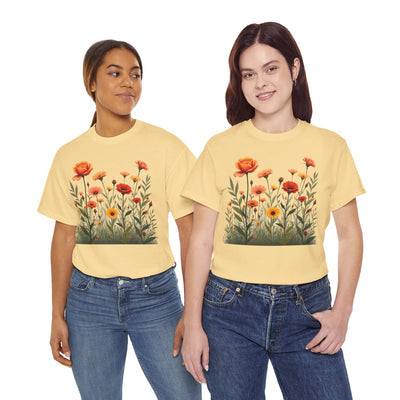 Wildflowers and Orange Roses, Graphic T-Shirts for Women, Floral Shirt, Womens Short Sleeve, Ladies Graphic Tees #5045TTS
