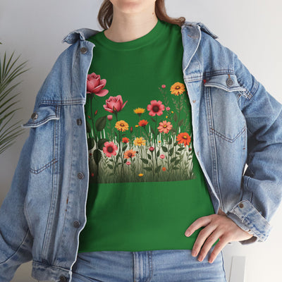 Wildflowers and Pink Roses, Graphic T-Shirts for Women, Floral Shirt, Womens Short Sleeve, Ladies Graphic Tees #5020TTS