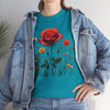 Wildflowers and a Red Rose, Graphic T-Shirts for Women, Floral Shirt, Womens Short Sleeve, Ladies Graphic Tees #5007TTS