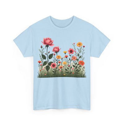 Wildflowers and Pink Roses, Graphic T-Shirts for Women, Floral Shirt, Womens Short Sleeve, Ladies Graphic Tees #5020TTS