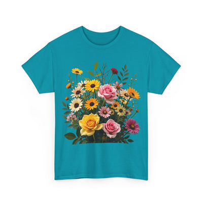 Wildflowers and Pink & Yellow Roses, Graphic T-Shirts for Women, Floral Shirt, Womens Short Sleeve, Ladies Graphic Tees #5150TTS