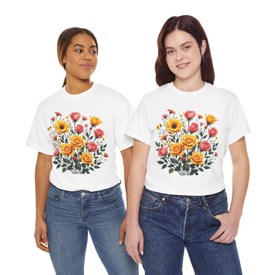 Wildflowers and Pink & Yellow Roses, Graphic T-Shirts for Women, Floral Shirt, Womens Short Sleeve, Ladies Graphic Tees #5139TTS