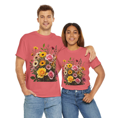 Wildflowers and Pink & Yellow Roses, Graphic T-Shirts for Women, Floral Shirt, Womens Short Sleeve, Ladies Graphic Tees #5150TTS