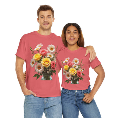 Wildflowers and Pink & Yellow Roses, Graphic T-Shirts for Women, Floral Shirt, Womens Short Sleeve, Ladies Graphic Tees #5136TTS