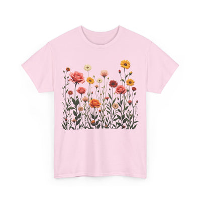 Wildflowers and Pink Roses, Graphic T-Shirts for Women, Floral Shirt, Womens Short Sleeve, Ladies Graphic Tees #5023TTS