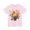 Wildflowers and Pink & Yellow Roses, Graphic T-Shirts for Women, Floral Shirt, Womens Short Sleeve, Ladies Graphic Tees #5136TTS