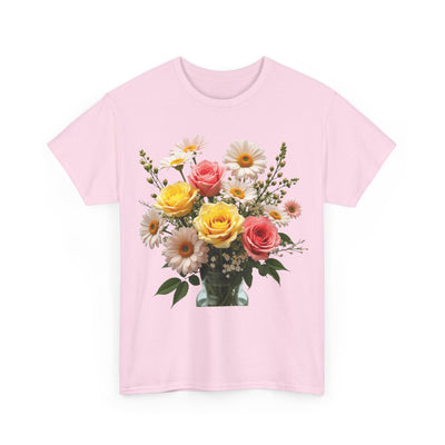 Wildflowers and Pink & Yellow Roses, Graphic T-Shirts for Women, Floral Shirt, Womens Short Sleeve, Ladies Graphic Tees #5136TTS