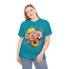 Wildflowers and Pink & Yellow Roses, Graphic T-Shirts for Women, Floral Shirt, Womens Short Sleeve, Ladies Graphic Tees #5145TTS