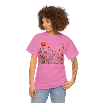 Wildflowers and Orange Roses, Graphic T-Shirts for Women, Floral Shirt, Womens Short Sleeve, Ladies Graphic Tees #5042TTS