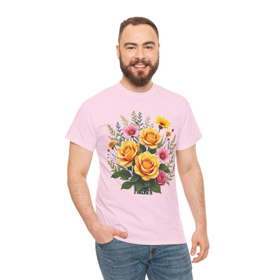 Wildflowers and Yellow Roses, Graphic T-Shirts for Women, Floral Shirt, Womens Short Sleeve, Ladies Graphic Tees #5135TTS