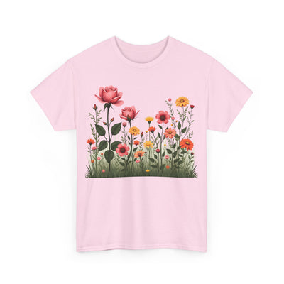 Wildflowers and Pink Roses, Graphic T-Shirts for Women, Floral Shirt, Womens Short Sleeve, Ladies Graphic Tees #5020TTS