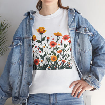 Wildflowers and Yellow Roses, Graphic T-Shirts for Women, Floral Shirt, Womens Short Sleeve, Ladies Graphic Tees #5026TTS