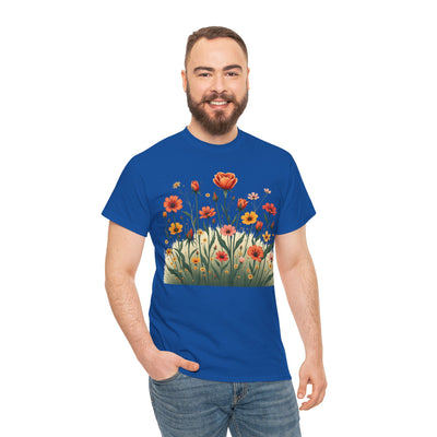 Wildflowers and Orange Roses, Graphic T-Shirts for Women, Floral Shirt, Womens Short Sleeve, Ladies Graphic Tees #5047TTS