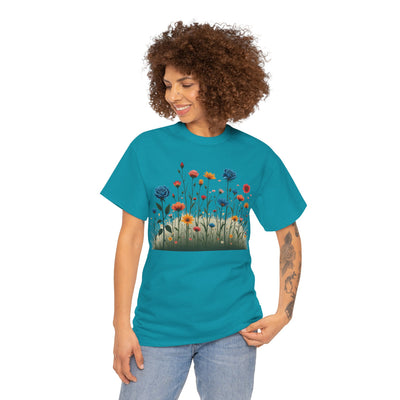 Wildflowers and Blue Roses, Graphic T-Shirts for Women, Floral Shirt, Womens Short Sleeve, Ladies Graphic Tees #5050TTS