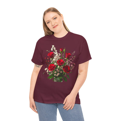 Wildflowers and Red Roses, Graphic T-Shirts for Women, Floral Shirt, Womens Short Sleeve, Ladies Graphic Tees #5130TTS