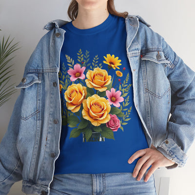 Wildflowers and Yellow Roses, Graphic T-Shirts for Women, Floral Shirt, Womens Short Sleeve, Ladies Graphic Tees #5135TTS