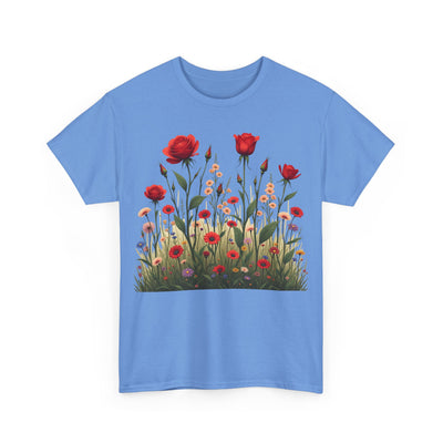 Wildflowers and Red Roses, Graphic T-Shirts for Women, Floral Shirt, Womens Short Sleeve, Ladies Graphic Tees #5032TTS