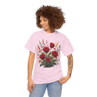 Wildflowers and Red Roses, Graphic T-Shirts for Women, Floral Shirt, Womens Short Sleeve, Ladies Graphic Tees #5129TTS