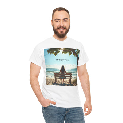 My Happy Place, Woman on Bench, Looking at Waves,Safe Place T-Shirt, Finding My Happy Place Top, Ocean Waves,#5003STS