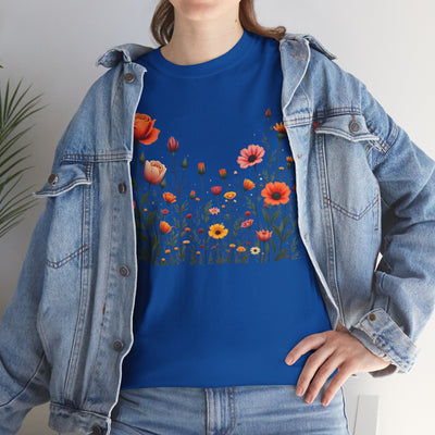 Wildflowers and Orange Roses, Graphic T-Shirts for Women, Floral Shirt, Womens Short Sleeve, Ladies Graphic Tees #5042TTS
