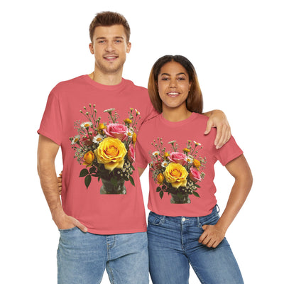 Wildflowers and Pink & Yellow Roses, Graphic T-Shirts for Women, Floral Shirt, Womens Short Sleeve, Ladies Graphic Tees #5143TTS