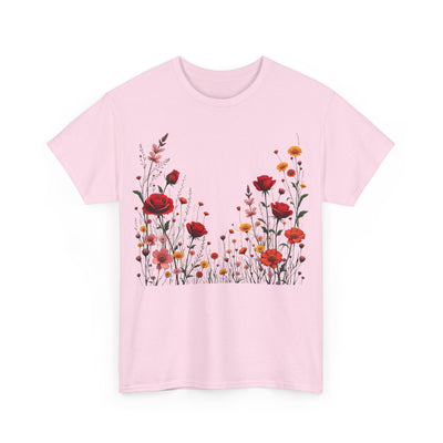 Wildflowers and Red Roses, Graphic T-Shirts for Women, Floral Shirt, Womens Short Sleeve, Ladies Graphic Tees #5033TTS