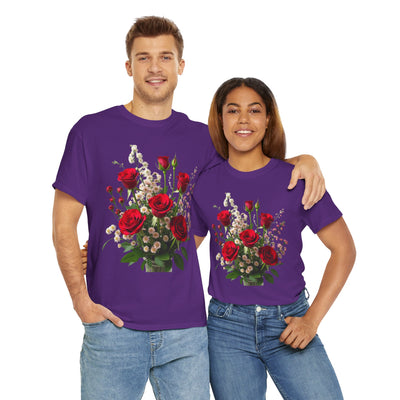 Wildflowers and Red Roses, Graphic T-Shirts for Women, Floral Shirt, Womens Short Sleeve, Ladies Graphic Tees #5130TTS