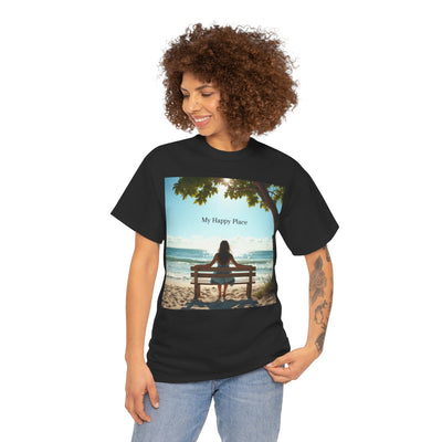 My Happy Place, Woman on Bench, Looking at Waves,Safe Place T-Shirt, Finding My Happy Place Top, Ocean Waves,#5003STS