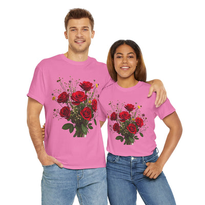 Wildflowers and Red Roses, Graphic T-Shirts for Women, Floral Shirt, Womens Short Sleeve, Ladies Graphic Tees #5131TTS