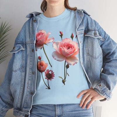 Wildflowers and Pink Roses, Graphic T-Shirts for Women, Floral Shirt, Womens Short Sleeve, Ladies Graphic Tees #5019TTS