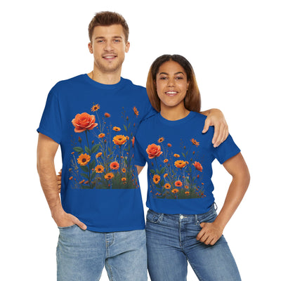 Wildflowers and Orange Roses, Graphic T-Shirts for Women, Floral Shirt, Womens Short Sleeve, Ladies Graphic Tees #5046TTS
