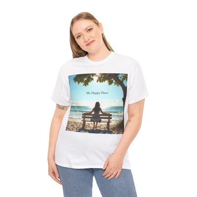 My Happy Place, Woman on Bench, Looking at Waves,Safe Place T-Shirt, Finding My Happy Place Top, Ocean Waves,#5003STS